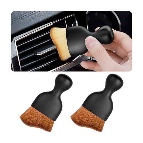 Blilo 2PCS Car Interior Detailing Brush with Dust Cover, Auto Soft Hair Cleaning Brushes, Scratch Free Curved Dirt Collectors, for Vehicle Dashboard Air Conditioner Vents Leather (Dark Brown/2PCS) | soft synthetic bristles, grooved handle, wet or dry use,