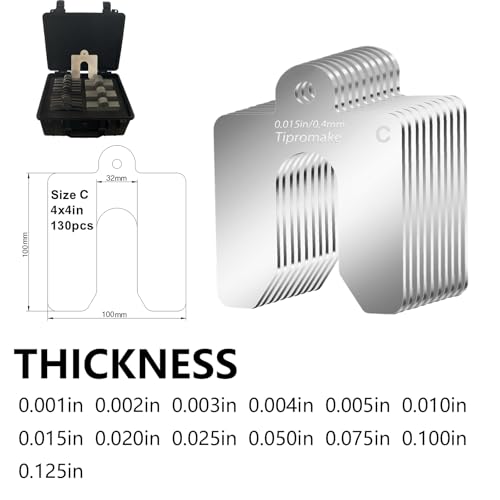 130-Piece Size C 4 x 4 in 304 Stainless Steel Slotted Shim Kit, 13 Gauges | Metal Shims for Leveling, Alignment and Gap Filling, with Laser-Engraved Thickness Marks and Storage Box - size: Size C 4" x 4"