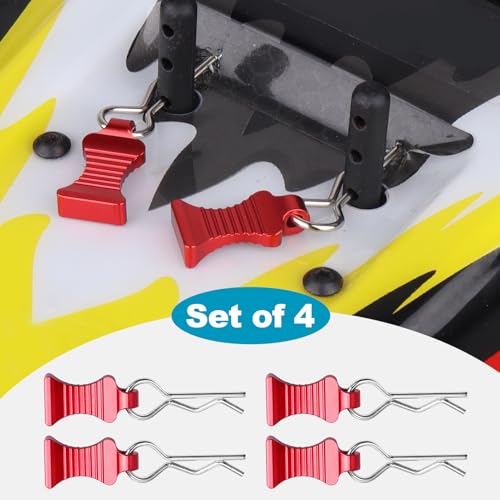 1/10 RC Car Body Clips Pins with Pull Tabs R Clips for All 1:10 1/12 Scale Axial Redcat HPI Himoto HSP Exceed RC Car Parts Truck Buggy Shell Replacement, Set of 4 (Red) - color: Red