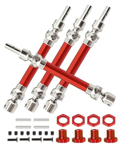 Rc Drive Shaft CVD Upgrades for 1/8 Typhon 4x4 3s Blx,1/8 Typhon 550 Mega 4x4,4pcs Front Rear Axles Upgrades Part,Harden Metal Steel #45 Driveshaft Hop ups, (More Powerful) Red - color: Red - Harden Steel #45
