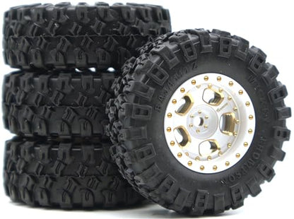 47g Brass Heavy 1.0-2mm Offset Beadlock Wheel Tires Set for 1/18 1/24 RC Crawler (White) TT