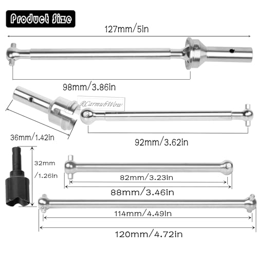 RC Axles Widen Driveshafts Upgrades Part for 1/8 Typhon 6S,Steel #45 Front Rear Drive Shafts,Center CVD Dogbone,Diff Outdrives,Silver - color: Silver(6pcs)