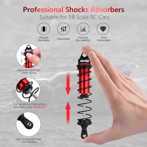 RC Car Shock Absorbers, 130mm Rear Shocks 110mm Front Shocks Set | Adjustable Shocks Compatible with 1/8 Arrma Typhoon 6S Redcat FS/ZD Racing Buggy Truggy Replacement Parts (Red Black) - color: Black red (2F+2R)