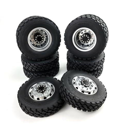RC Car Toys Parts for Tamiya 1/14 Front Rear Wheel Tires Complete Set Metal Hub Rubber Tyre RC Tractor Truck Car Upgrade Parts