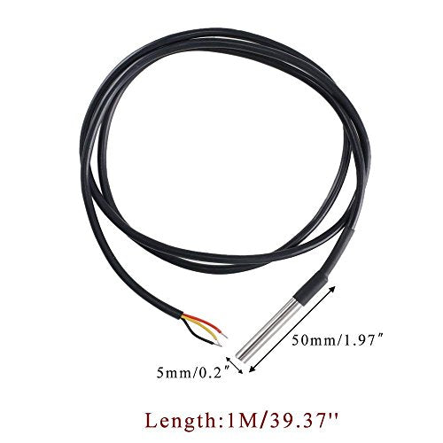 HiLetgo 5pcs DS18B20 Temperature Sensor Temperature Probe Stainless Steel Package Waterproof 1M (Pack of 2) - size: Small (Pack of 2)