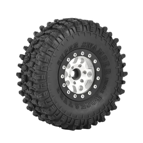 4PCS 1.55 inch Aluminum Metal Beadlock Wheels Rim and 95mm All Terrain Rubber Tires for 1/10 1/12 RC Rock Crawler Car for Axial AX90069 D90 TF2 Tamiya LC70 JIMNY UTB18(5Spoke,Silver Black) - color: 5spoke,silver Black