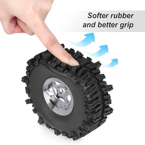 HobbyPark Negative Offset -10mm Deep Dish Aluminum Chrome 1.9 Beadlock Wheels and 1.9 Mud Slingers Tires for 1/10 RC Crawler Axial SCX10 TRX4 VS4-10 Gen8 RC4WD, Set of 4 - style: 1.9 Beadlock Wheels and 1.9 Mud Slingers Tires