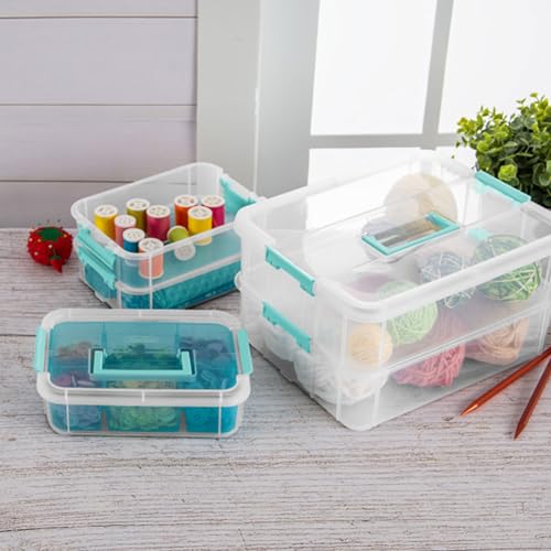 Sterilite 6 Pack Plastic Storage Box Container, 3 Layer, Stack and Carry, Clear/Blue - size: 6 Pack