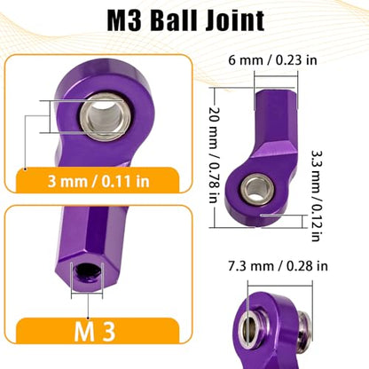 6PCS M3 Tie Rod End Joint Bend Ball Head Holder Linkage Aluminum 4.8mm Ball Cup Compatible with 1/10 Axial SCX10, Traxxas TRX-4, Tamiya CC01, Redcat Gen7, HSP RC Crawler/Trucks (Purple) - color: Purple
