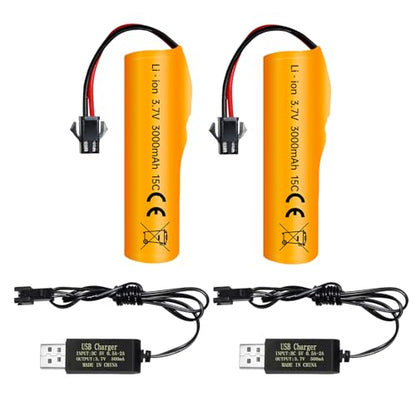 2PCS 3.7V 3000mAh Li-ion Battery SM-2P Plug with USB Charging Cable for DE42 DE44 DE45 DE68 RC RC Cars Drift Cars Trucks Toys Off-Road Racers