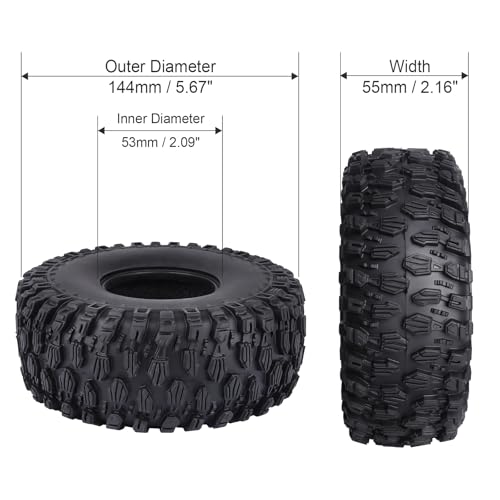 HobbyPark 4pcs RC 2.2" Crawler Tires Mud Terrain Super Grip Soft Height 144mm 5.67 inch fit 2.2 Beadlock Wheels Compatible with TRX4 Sport Redcat Everest 10 Axial RBX10 Ryft 4WD Capra 4WS w/Foam