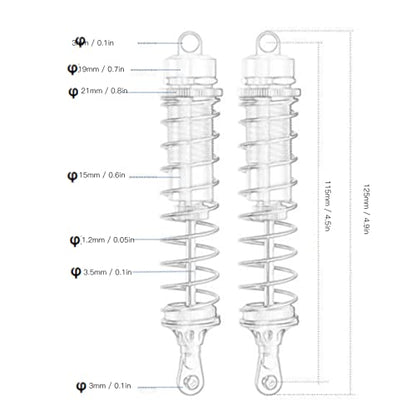 RC Shock Absorber Set 2Pcs, 115mm/4.5in Oil Pressure Adjustable Damper | For 1/10 Crawler Car Axial SCX10 90046, Assembled with Springs, Smooth Damping Response,Aluminum Build, Easy Tuning - color: Black