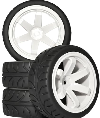 OD 2.55" On Road Rubber Tires Plastic Wheel Rims 12mm Hex for 1/10 RC Car | Compatible with MJX HSP Tamiya HPI Kyosho Traxxas Sakura Redcat WLtoys 1/10 RC On-Road Racing Touring Car (4pcs, White) - style: B-White