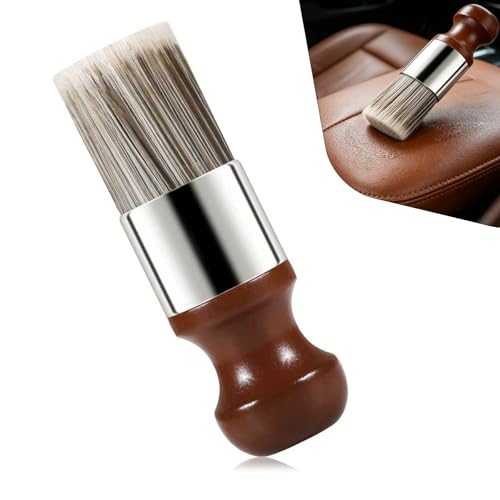 Leather Hair Brush, Soft Bristles Salve Brush for Leather Furniture, Ergonomic Wood Cleaning Brush with Comfortable Handle, Fit for Home Car (Brown)