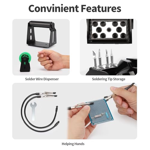 YIHUA 926 III Soldering Iron Station Kit with 12-IN-1 Helping Hands, Solder Dispenser, Lead-Free Solder, 6 Soldering Tips, Desoldering Pump
