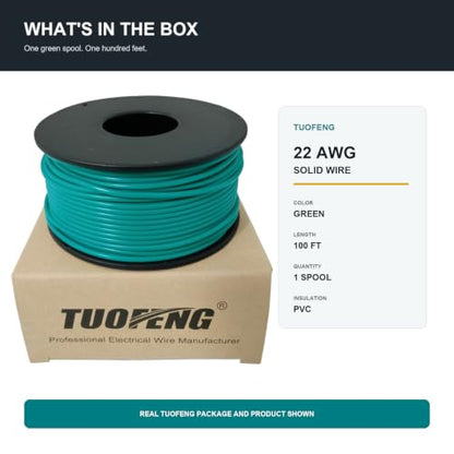 TUOFENG 22 AWG Solid Core Wire - Breadboard Jumper, Green 100ft - size: 22 AWG solid wire green 100ft