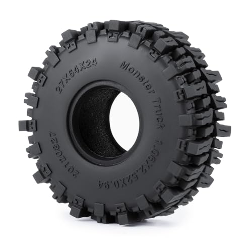 4Pcs 1.1" RC Rubber Crawler Mud Terrain Tires Super Grip Soft Tyre OD 64mm RC Mud Tyres Tires with Foam Inserts Compatible with 1/18 Traxxa TRX4M Redcat Ascent-18 RC Car Upgrades (Black B) - color: Black B
