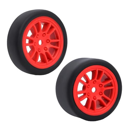 4PCS Finished Flat Running Drift Tires and Wheels 7MM Hexagon for 1/24 Losi Micro B Upgrades and 1/28 Losi Micro T Upgrades(b Red) - color: B Red