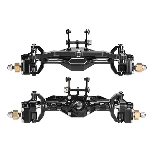 AMK Aluminum TRX4M Axles, CNC TRX4M Portal Axles Front & Rear Set with Steering Link, Aluminum Alloy Housing with Brass Hex for 1/18 RC Crawler TRX4M Defender Bronco Upgrade Parts (Black) - color: Black