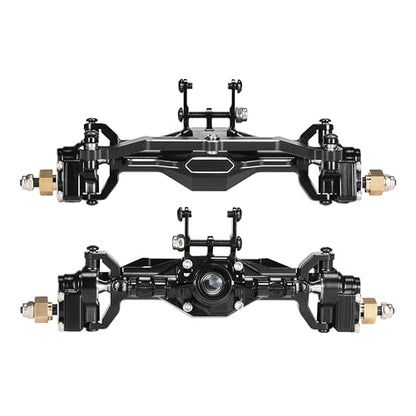 AMK Aluminum TRX4M Axles, CNC TRX4M Portal Axles Front & Rear Set with Steering Link, Aluminum Alloy Housing with Brass Hex for 1/18 RC Crawler TRX4M Defender Bronco Upgrade Parts (Black) - color: Black