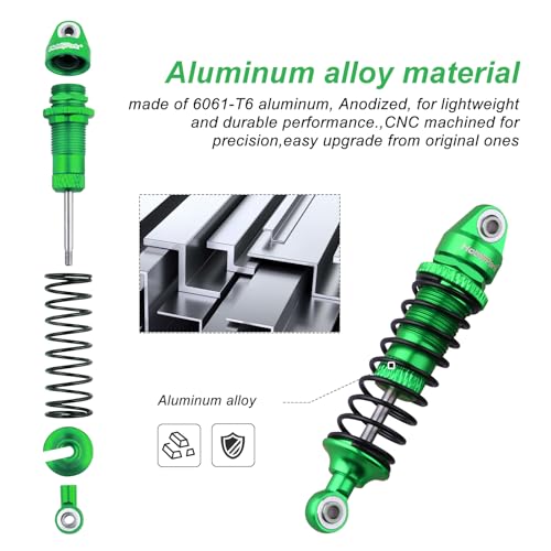 HobbyPark Aluminum Shocks Absorber Assembled (Front & Rear) Full Metal Dampers for Traxxas 1/18 LaTrax Teton Desert Prerunner, Replace Parts 7660 7665(4-Pack) (Green) - color: Green
