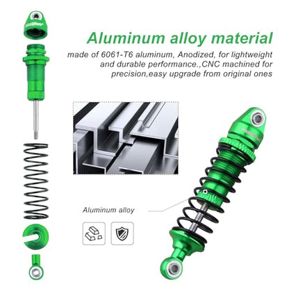 HobbyPark Aluminum Shocks Absorber Assembled (Front & Rear) Full Metal Dampers for Traxxas 1/18 LaTrax Teton Desert Prerunner, Replace Parts 7660 7665(4-Pack) (Green) - color: Green