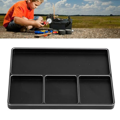 RC Repair Screw Tray, Aluminum Alloy 4 Grids Screw Tray with Magnetic Pad for 1/10 1/8 RC Car Airplanes Helicopters, Durable Tool Tray for Model Screws and Small Parts (Black) - color: Black