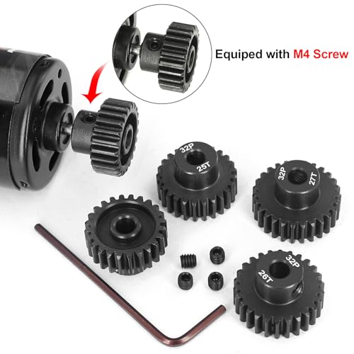 OGRC 32P 23T 24T 25T 26T 27T Pinion Gear for 1/8 1/10 RC Truck Monster | 0.8 Mod, 5mm Shaft, Hardened Steel, Fits 3660, 3665, 3670, 4068, and 4074 Series Motor - size: 23T 24T 25T 26T 27T