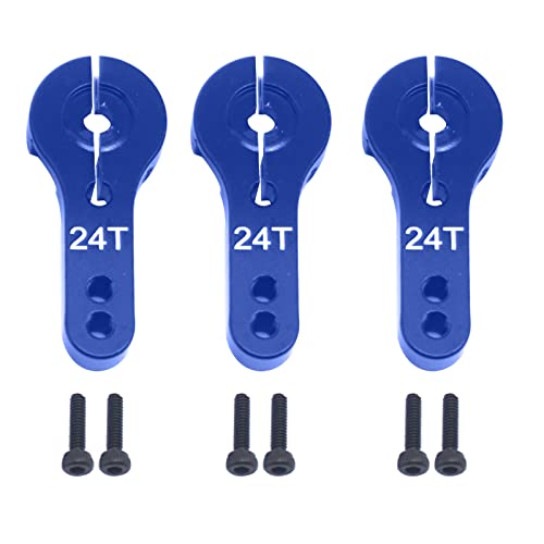 5Pack ShareGoo Aluminum 24T Servo Horn M3 Threads Motors Steering Arm Compatible with Hitec Servo Motor RC Car Truck Buggy Airplane (Blue) - color: Blue