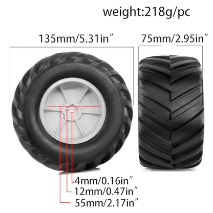 4PCS RC Monster Truck Tires and Hard Plastic Wheels Rims 12mm Hex Rubber Buggy Off Road Tyres with Foam for 1:10 Scale Truck Car Traxxas VXL 2WD Hoss 4x4 HSP HPI Tamiya Kyosho (White) - color: White