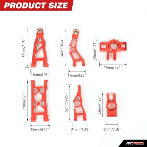 RCAWD Suspension Arm&Hub Set for Arrma Mojave Grom Losi 1/12 Scale RC Car | Front Upper and Front Lower Suspension Arms Replacement for ARRMA Mojave GROM Upgrade Parts
