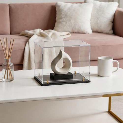 Acrylic Display Case with Raised Shelf, Clear Display Box with Black Base & Gold Standoffs, Dustproof Showcase for Collectibles, Figures, Model Cars – Easy Assembly (12×8×9.6 Inch) - size: 12"L x 8"W x 9.6"H