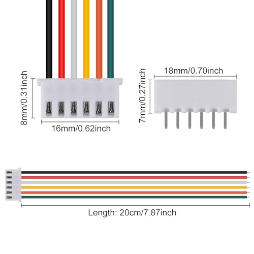 10Pairs JST-XH Connector Kit, XH 2.54mm 6 Pin Header Male and Female Connectors Plug Adapter with Flat Wire Cable 200mm 26AWG Compatible with JST XH (6P) - color: 6P