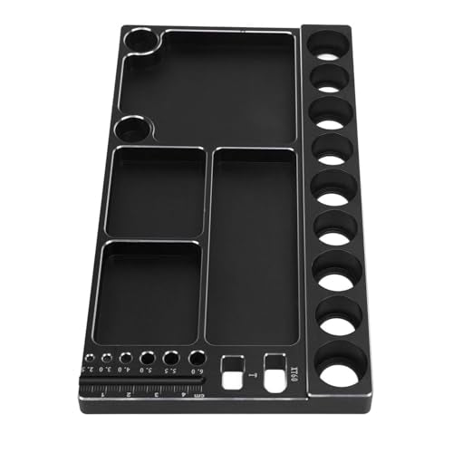 RiToEasysports RC Screwdriver Tool Storage Rack Magnetic Screw Tray Aluminum Alloy with 4pcs Magnetic Pads for RC Cars Airplanes Helicopters Repair (Black) - color: Black