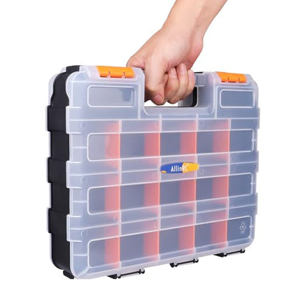 Small Parts Organizer Double Sided Parts Organizer with Removable Dividers 34-Compartments Storage Bins for Hardware, Screws, Nuts, Bolts, Washers, Nails, Fasteners, Tools