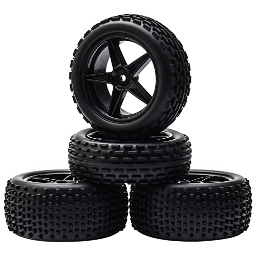 1:10 Scale Off Road RC Buggy Front Wheels and Tyres x4 Black 5 Spoke for HSP