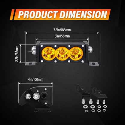 AUXTINGS 2 Pieces 6 inch Single Row Amber LED Light Bar 30W Off Road Light Bar Flood Beam LED Work Light Truck UTV 4x4 Cars SUVs ATVs Boats Fog Driving Light with Wiring Harness kit - size: 6 inch amber