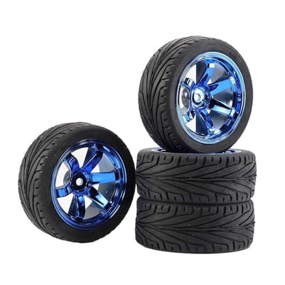 4PCS 1:10 RC Tires and Plastic Wheels Rims for 1/10 Scale On Road Touring Racing Drift Car HSP HPI Tamiya (Blue) - color: Blue