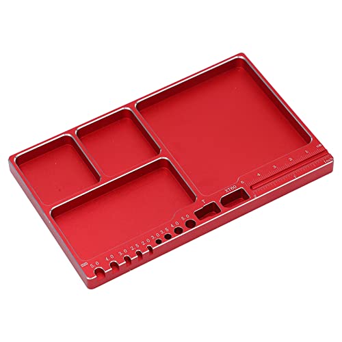 Drfeify RC Repair Screw Tray, Portable Aluminium Alloy Magnetic Parts Tray with Pad for RC Repair (Red - color: Red