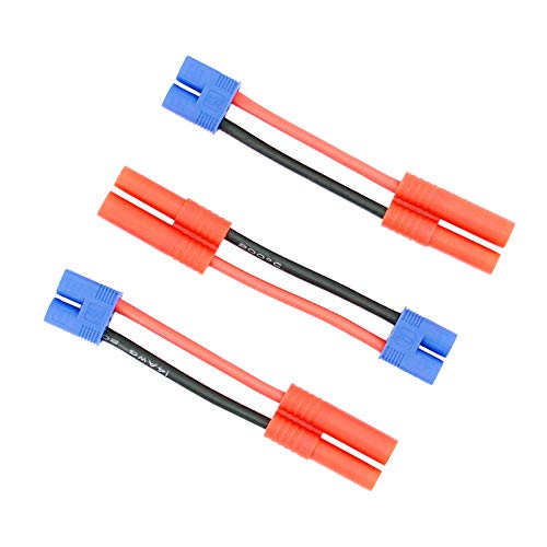 3pcs EC3 Style Male to HXT 4mm Female Connector Adapter Cable - 14awg 5cm Wire(BDHI-52)