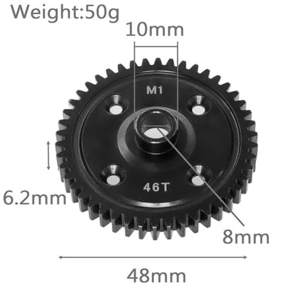 Hardened Steel Spur Gear 46T M1.0 for Traxxas 1/8 Sledge Monster Truck, Machined Steel Upgraded Parts - size: 46T