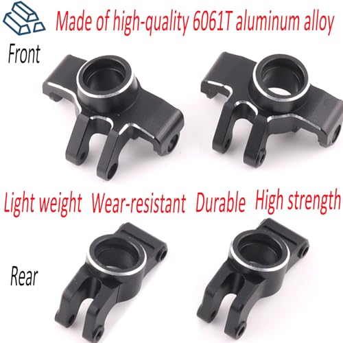 Front Knuckle Spindle + Rear Hub Set Aluminium Upgrade Parts for Arrma 1/18 Granite Grom Mega 380 Brushed 4X4 Monster Truck & Typhon Grom Mega 380 Brushed 4X4 Small Scale Buggy, Black (4PCS) - style: Front Steering Cup-Rear Hub- Black