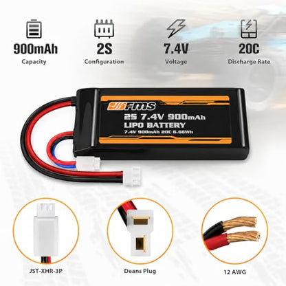 FMS 1/18 Battery RC Car Parts RC Crawler RC Trucks Parts :Lipo Battery 2S 7.4V 900mAh for FCX18 Land Cruiser 80, FCX18 K10, FCX18 LC80 Brushless