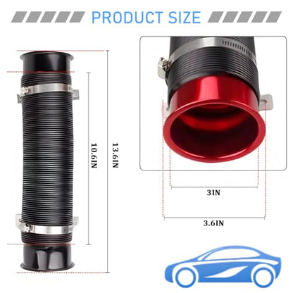 3" Car Turbine Intake Pipe, Adjustable Flexible Aluminum Vehicle Cold Air Intake Tube, Automotive Ducting Turbo Inlet Tube Pipe, Universal for SUV Automobile Truck (Red) - color: Red