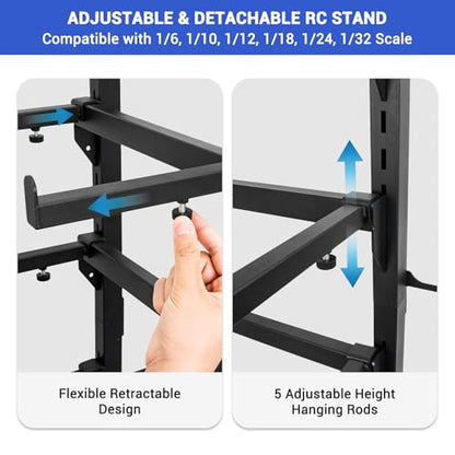Rc Car Stand Display 5 Tier Metal Storage Rack Shelf Compatible With 1/6 1/10 1/12 1/18 1/24 Scale Crawler Trucks Accessories Multi Layer Model Workstation Organizer Includes 2 Remote Controller Hooks