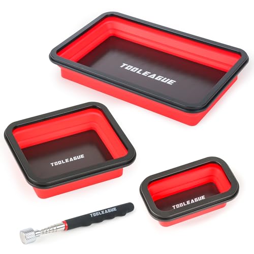 TOOLEAGUE 3Pcs Collapsible Magnetic Parts Tray Set with 15Lb Magnetic Pickup Pen,3 Different Size Silicone Foldable Tool for Organizing Screw Bolts Nuts Washers Pins and Other Small Metal Parts - size: 3pcs
