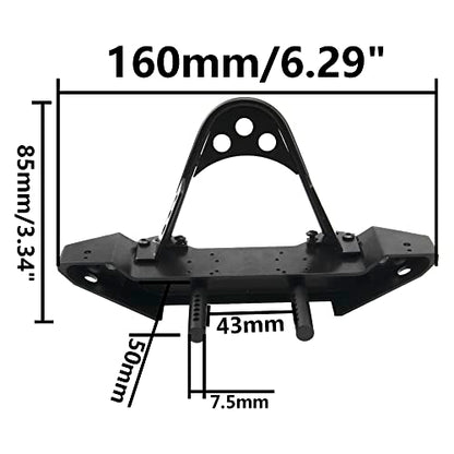 ShareGoo Metal RC Crawler Front Bumper with Tow Hook Led Light Compatible with Axial SCX10 Jeep SCX10 II 90046 90047 Traxxas TRX-4 RC4WD D90 Redcat Gen8 1/10 RC Crawler Car (Black)