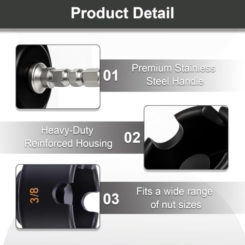 YWG Threaded Rod Nut Runner, Slotted Wing Nut Driver Drill Attachment for 1/4", 3/8" and 1/2" Rods, Hex Shank Bolt Remover Tool for Conduit Racks & Strut Systems