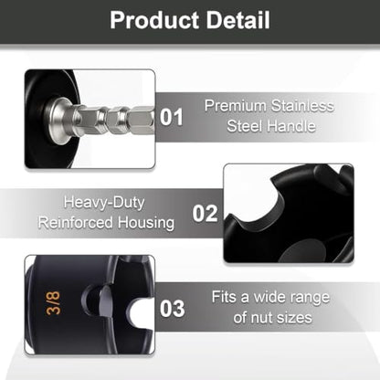 YWG Threaded Rod Nut Runner, Slotted Wing Nut Driver Drill Attachment for 1/4", 3/8" and 1/2" Rods, Hex Shank Bolt Remover Tool for Conduit Racks & Strut Systems