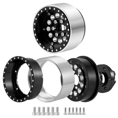 4PCS/Set 1.9" Aluminium Beadlock Wheel Tire Set with Foam Insert for 1/10th AXIAL SCX10 TRX4 Gen8 SCX10-II AXI90046,SCX10-III,D90 RC Crawler Truck Car Upgrade (Black) - color: Black